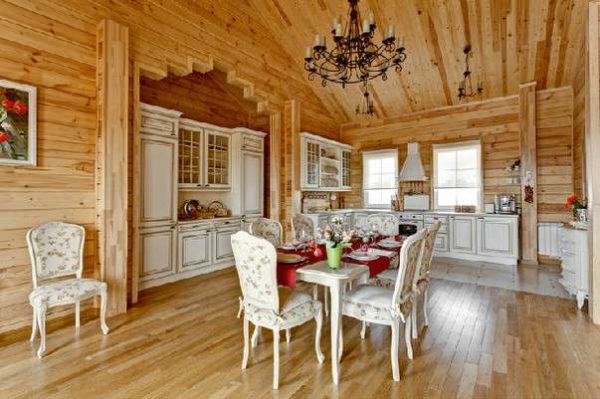 интерьер кухни в деревянном доме в стиле прованс