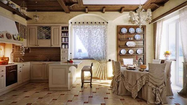 в деревянном доме кухня в стиле прованс